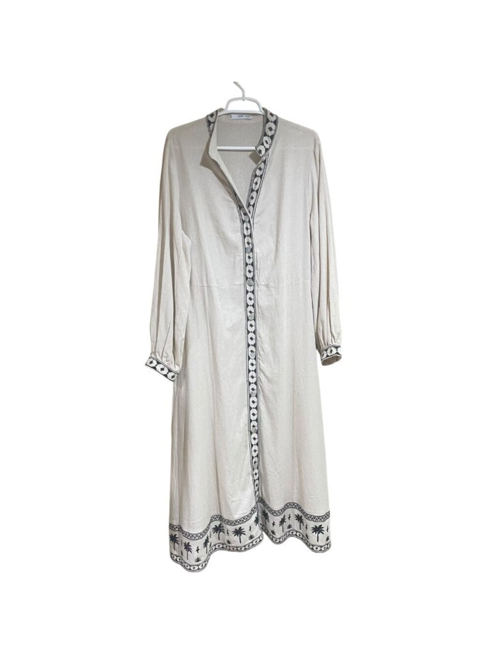 mango linen blend embroidered tunic dress